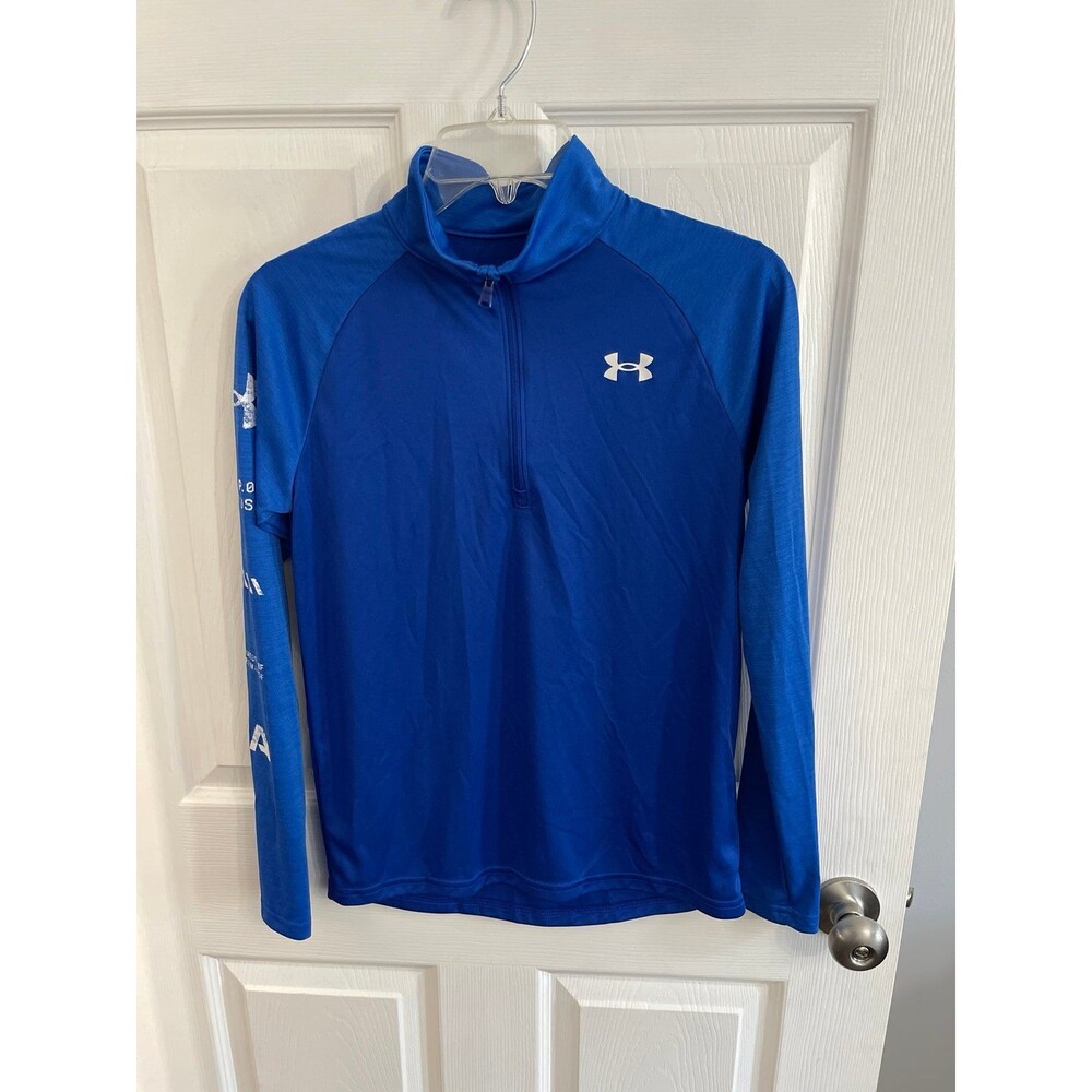 Under Armour HeatGear Loose Fit Long Sleeve 1/2 Zip Shirt Size YLG Blue